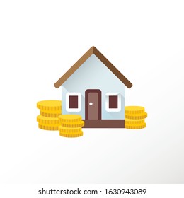 House and coins on an isolated background. Flat style. Conceptual image. Saving funds to buy your own home.