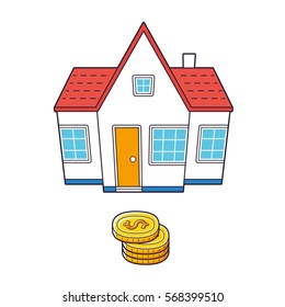 House and coins stack isolated. Real estate investment or loans vector illustration.