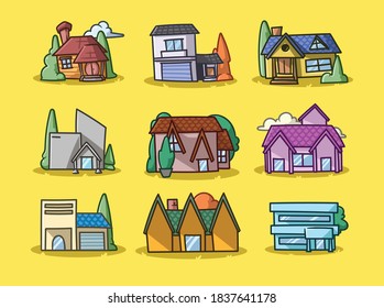 House collection cartoonillustration. file vector editable