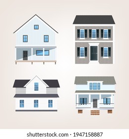 House collection. Modern suburban cottage. Townhouse building apartment. Hotel logo icon set. Townhouse neighborhood. Real estate. Home facade. Home residential houses. Vector illustration.
