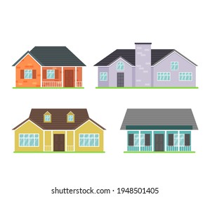 House collection. Modern suburban cottage. Townhouse building apartment. Hotel logo icon set. Townhouse neighborhood. Real estate. Home facade. Home residential houses. Vector illustration.