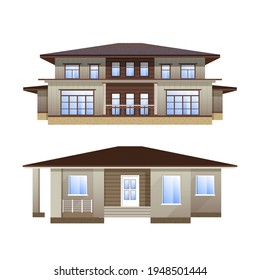 House collection. Modern suburban cottage. Townhouse building apartment. logo icon set. Townhouse neighborhood. Real estate. Home facade. Home residential houses. Vector illustration.
