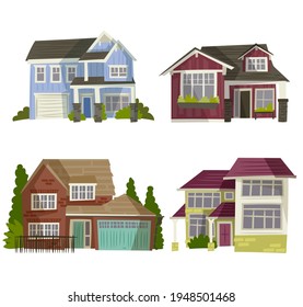 House collection. Modern suburban cottage. Townhouse building apartment. logo icon set. Townhouse neighborhood. Real estate. Home facade. Home residential houses. Vector illustration.