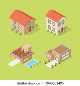 House collection. Modern suburban cottage. Townhouse building apartment. logo icon set. Townhouse neighborhood. Real estate. Home facade. Home residential houses. Vector illustration.
