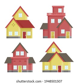 House collection. Modern suburban cottage. Townhouse building apartment. logo icon set. Townhouse neighborhood. Real estate. Home facade. Home residential houses. Vector illustration.