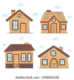 House collection. Modern suburban cottage. Townhouse building apartment. logo icon set. Townhouse neighborhood. Real estate. Home facade. Home residential houses. Vector illustration.