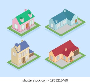 House collection. Modern suburban cottage. Townhouse building apartment. logo icon set. Townhouse neighborhood. Real estate. Home facade. Home residential houses. Vector illustration.