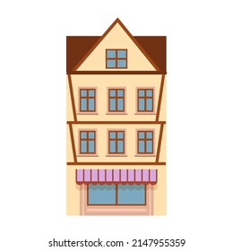 House  Color icon. Old european town. Vector illustration isolated on white background. In flat style. Vintage style.