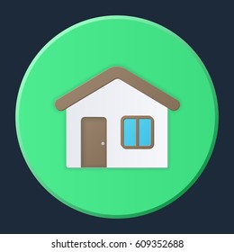 House, color icon on bright circle background.