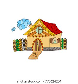 House colorful doodle with abstract pattern. Hand drawn zentangle. Ornamental pattern for print, poster and t-shirt design. Made by trace from sketch.