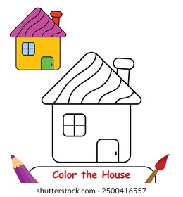 House coloring page, coloring book for kids, house isolated vector, house drawing coloring book for children