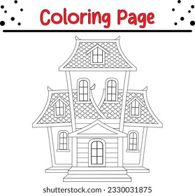 house coloring page for children. Vector black and white coloring book.