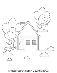 House Coloring page design. coloring page design for kids. simple coloring page design.