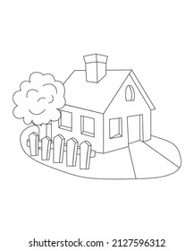 House Coloring page design. coloring page design for kids. simple coloring page design.