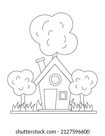 House Coloring page design. coloring page design for kids. simple coloring page design.