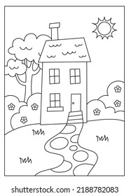 House Coloring Page Kid Printable Stock Vector (Royalty Free ...