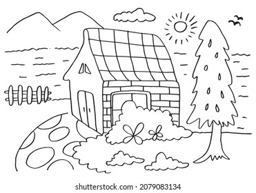 House Coloring Page Kidscartoon Vector Illustration Stock Vector ...