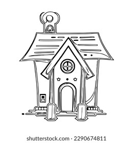 House coloring page, House line art, House coloring book for kids. 