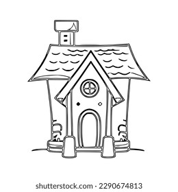 House coloring page, House line art, House coloring book for kids. 