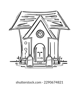 House coloring page, House line art, House coloring book for kids. 