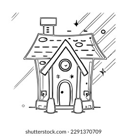 House coloring page, House line art, House coloring book for kids. 