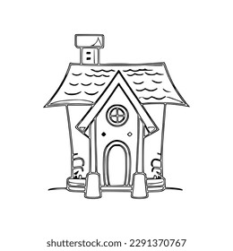 House coloring page, House line art, House coloring book for kids. 