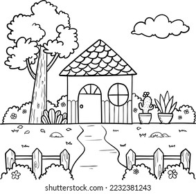 House coloring page in line style. coloring fun for children. Vector illustration