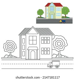 House Coloring page. Modern House line art design. line art and vector. 