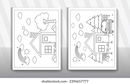 House coloring page vector illustration