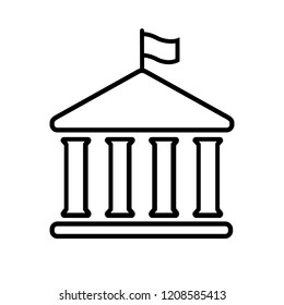 House with columns and flag icon. Building of government, embassy, official institution or establishment with flying banner. Vector Illustration 