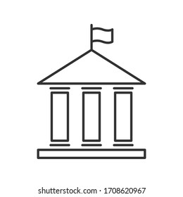 House with columns and flag icon. Building of government, embassy, official institution or establishment with flying banner. Vector Illustration