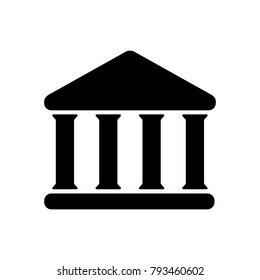 House with columns icon. Building of bank, government, court house, educational or cultural establishment with classic Greek columns. Vector Illustration