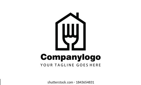 house combination with fork for simple logo design 