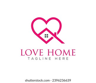 House Combined With Heart Creative Logotype. Simple Love Home Vector Logo Designs Template.