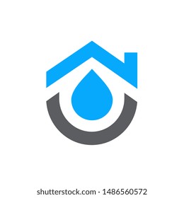 House Combined With Water Symbol. Home Plumbing Logo Design - Vector