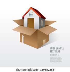 House coming out of box vector with space for your text