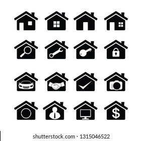 house with common symbol icon button set vector design template