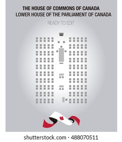 The House of Commons of Canada. Lower House of the Parliament of Canada. Editable Seats. Seating plan.
