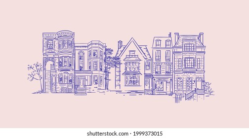 Composición de la casa con un estilo vintage antiguo con líneas azules
