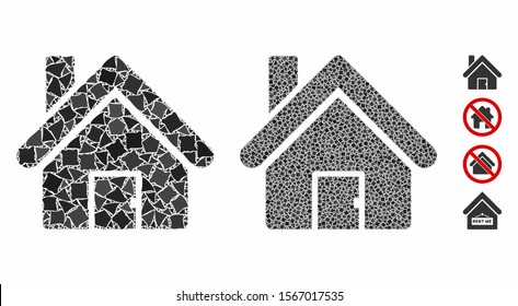 House composition of tremulant pieces in various sizes and color tinges, based on house icon. Vector humpy pieces are composed into mosaic. House icons collage with dotted pattern.