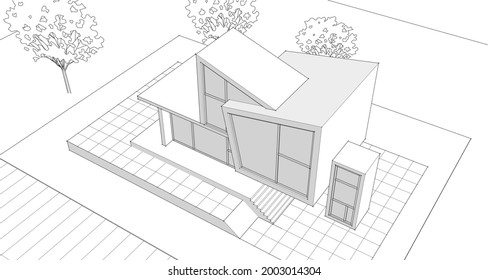 house concept 3d rendering architectural sketch