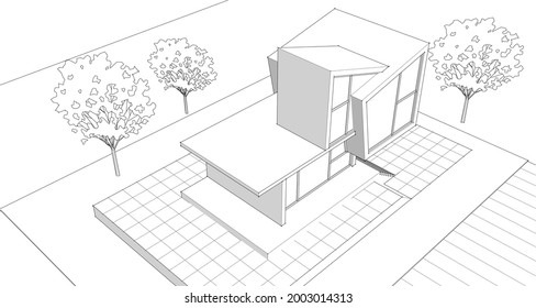 house concept 3d rendering architectural sketch