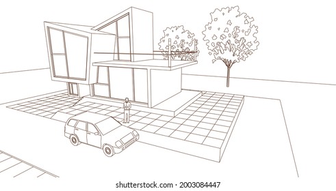 concepto de casa 3d dibujo arquitectónico de renderización