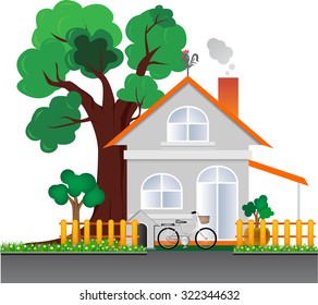 House concept design vector and tree old vector object