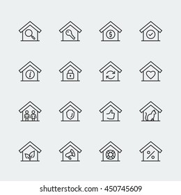 House conceptual vector icon set in thin line style