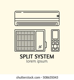 House Conditioning Single Logo. Illustration of Split System made in trendy line style vector. Clean and Simple modern emblem for shop product or company. Perfect for your business.