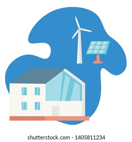 House connected to alternative energy source vector illustration. Renewable energy and ecology related illustration in flat style.