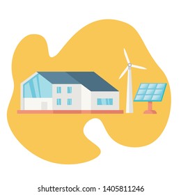 House connected to alternative energy source vector illustration. Renewable energy and ecology related illustration in flat style.
