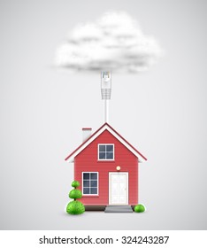 House connecting to cloud, vector