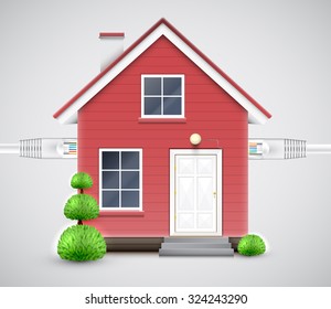 House connecting to the internet, vector